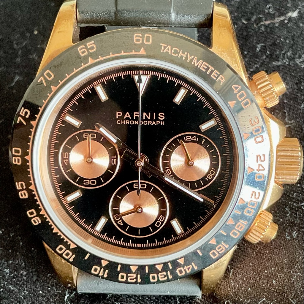 Euc Authentic Parnis Daytona 39mm Chronograph BlackGold Rubber Strap